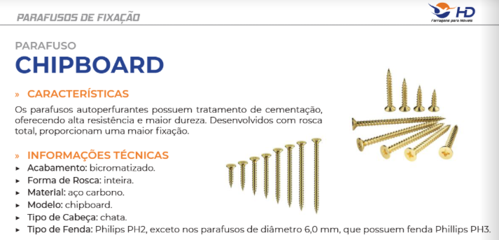 Parafuso Chipboard CH PHS - 10 unidades