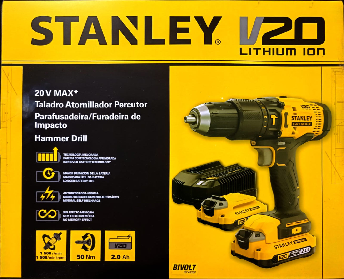 Parafusadeira / Furadeira de Impacto 1/2" (13mm) 20V Lithium ION - 2 Baterias e Maleta
