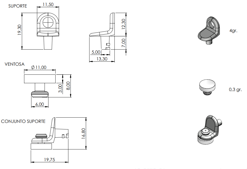 Suporte para prateleira com silicone (prateleira de vidro)