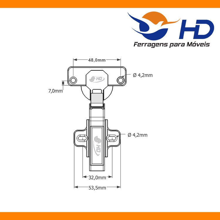 Dobradiça Reta Pistão Clip-on HD (com amortecedor)
