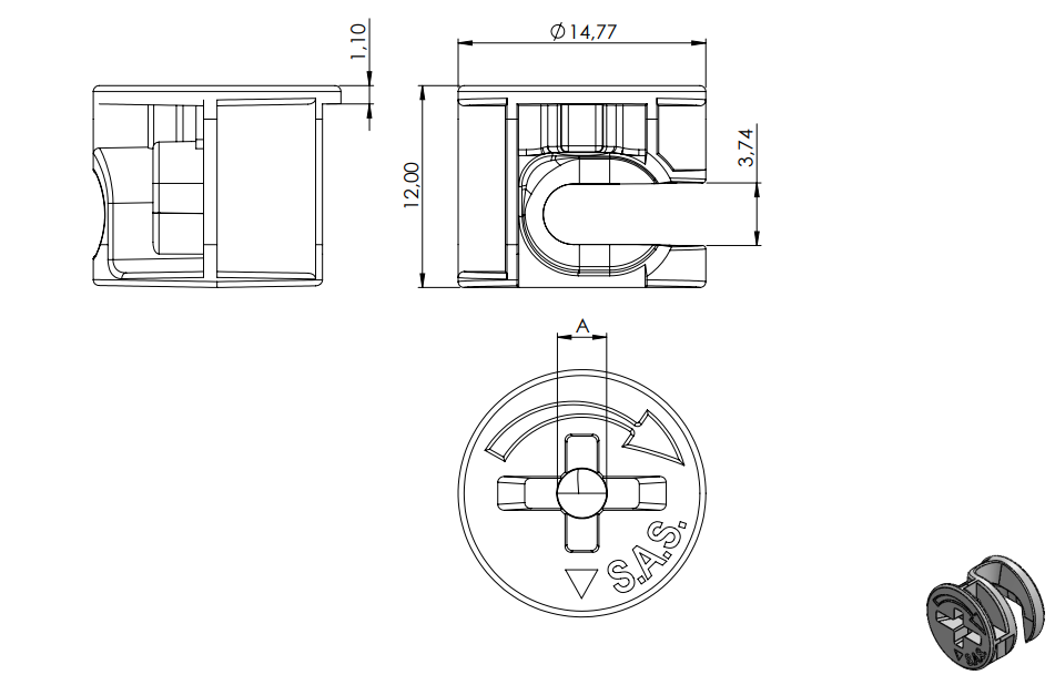 Tambor Mini Fix Sasfix Zamack - 15X12mm - Marca SAS