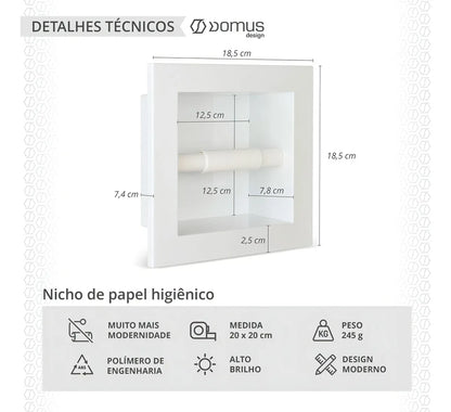 Nicho para Papel Higiênico de Embutir 20 x 20cm - Branco