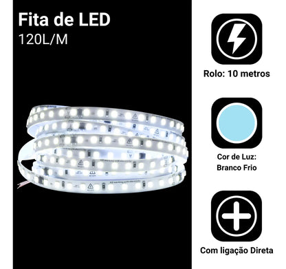 Fita De Led Direta 110V 120LEDs/M - 6000K (Luz Branca)