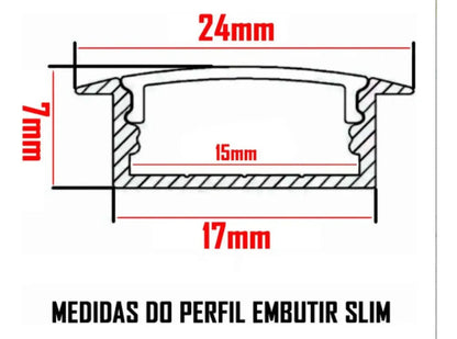 Perfil Calha de Led Preta Para Embutir  - 2 Metros