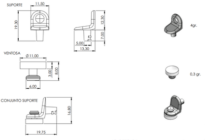 Suporte para prateleira com silicone (prateleira de vidro)