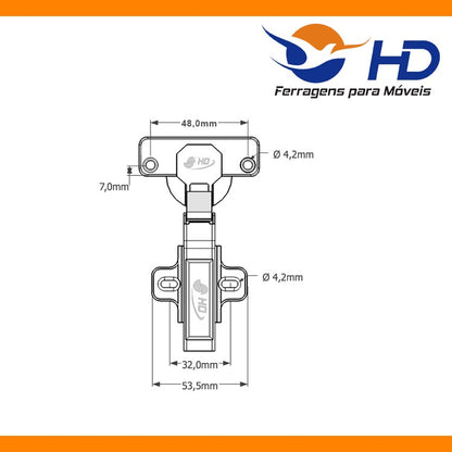Dobradiça Reta Pistão Clip-on HD (com amortecedor)